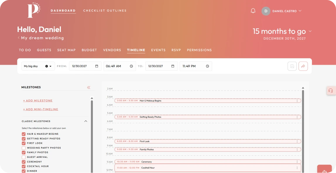 Plannerd timeline screen